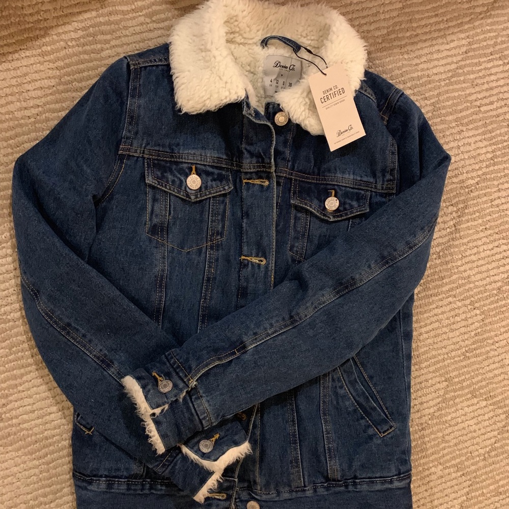 NWT Full Sherpa Lined Denim Jacket